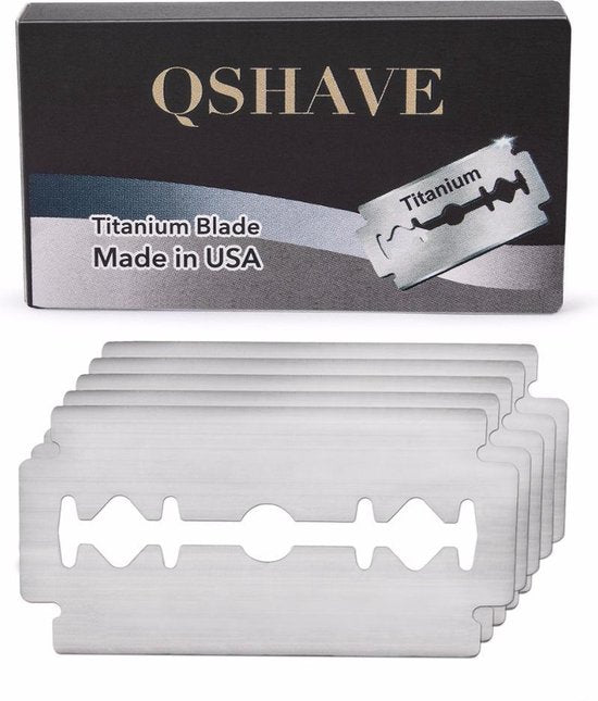 Safety razor QSHAVE + 5 titanium scheermesjes – dubbelzijdig scheermes voor mannen en vrouwen – klassiek scheermes