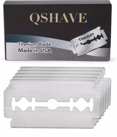 Safety razor QSHAVE + 5 titanium scheermesjes – dubbelzijdig scheermes voor mannen en vrouwen – klassiek scheermes