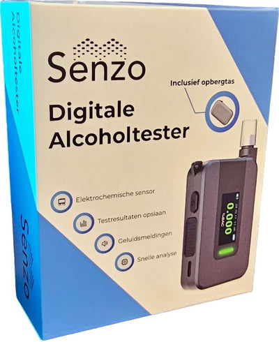 Senzo Digitale Alcoholtester - Elektrochemische Sensor - Alcoholtesters - Blaastest Alcohol - Alcoholmeter - Inc. 30 Ext