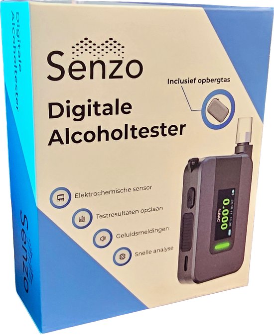 Senzo Digitale Alcoholtester - Elektrochemische Sensor - Alcoholtesters - Blaastest Alcohol - Alcoholmeter - Inc. 30 Ext