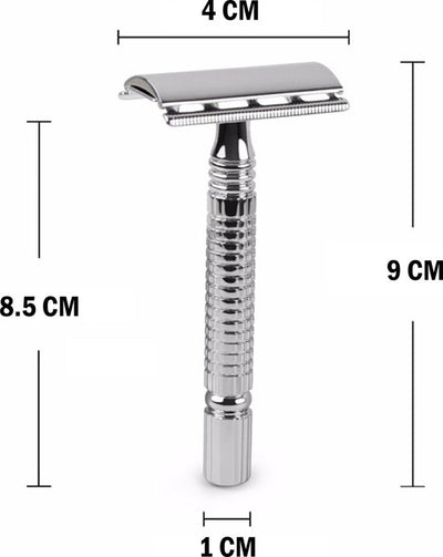 Safety razor QSHAVE + 5 titanium scheermesjes – dubbelzijdig scheermes voor mannen en vrouwen – klassiek scheermes