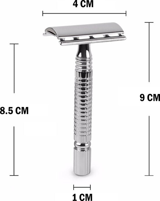 Safety razor QSHAVE + 5 titanium scheermesjes – dubbelzijdig scheermes voor mannen en vrouwen – klassiek scheermes