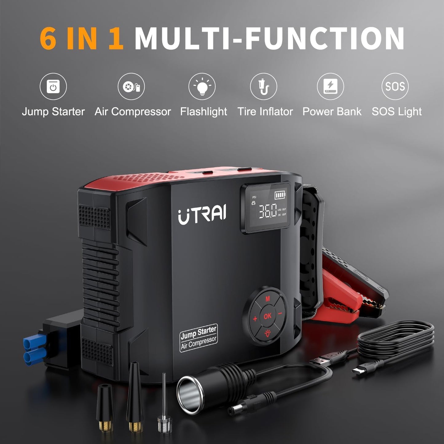 Utrai Jstar 5 - Jumpstarter met Luchtcompressor - 24000 mAh - 2000 A