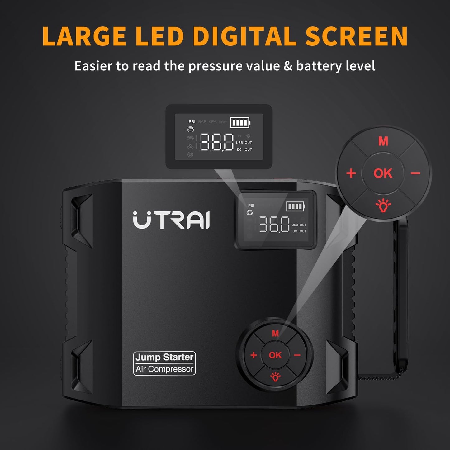 Utrai Jstar 5 - Jumpstarter met Luchtcompressor - 24000 mAh - 2000 A