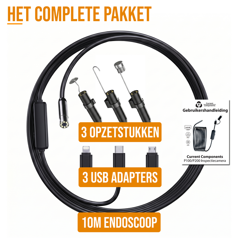 Current Endoscoop - Inspectie Camera - Rioolcamera - Inspectiecamera - 10M - 1920p HD - IP67 - Met App