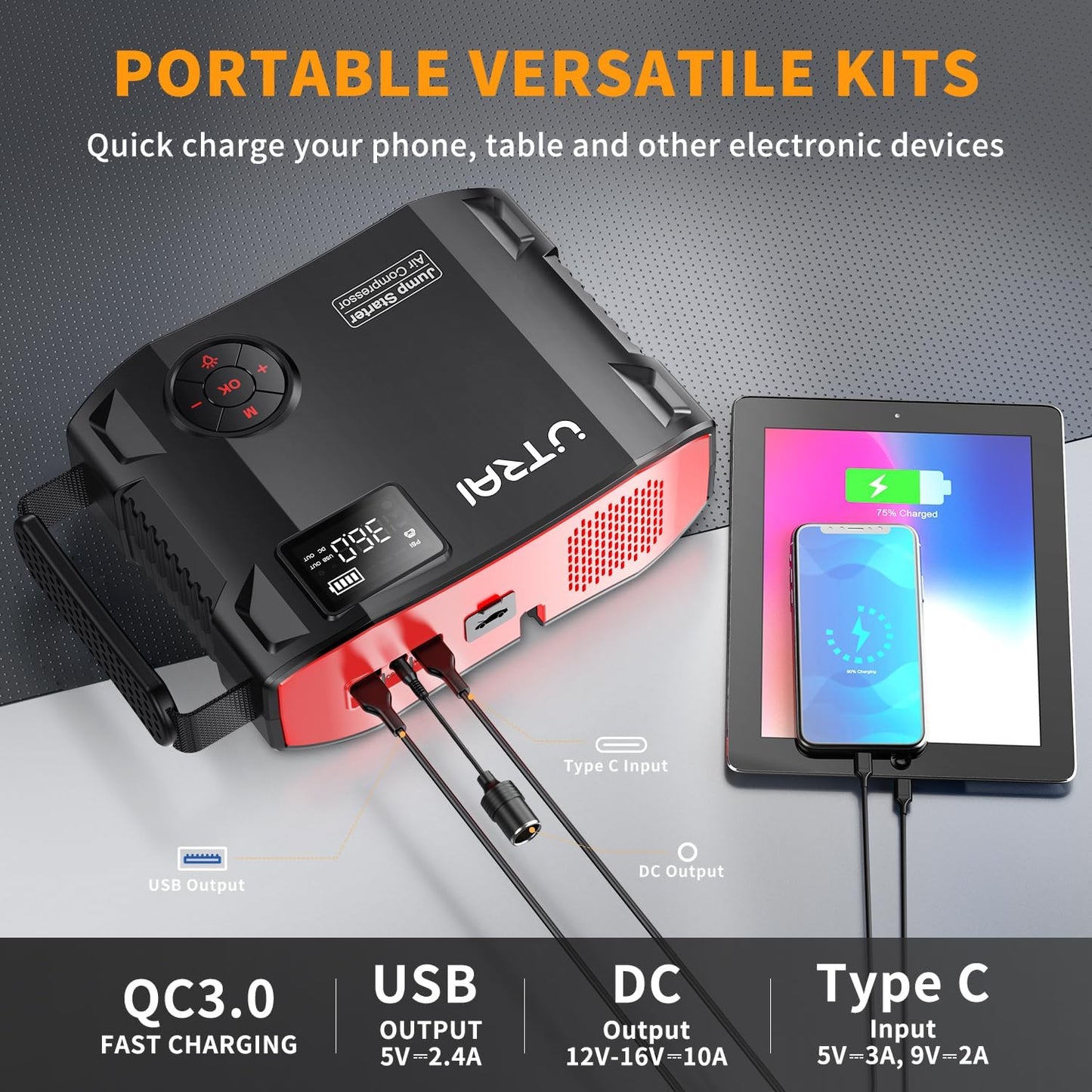 Utrai Jstar 5 - Jumpstarter met Luchtcompressor - 24000 mAh - 2000 A
