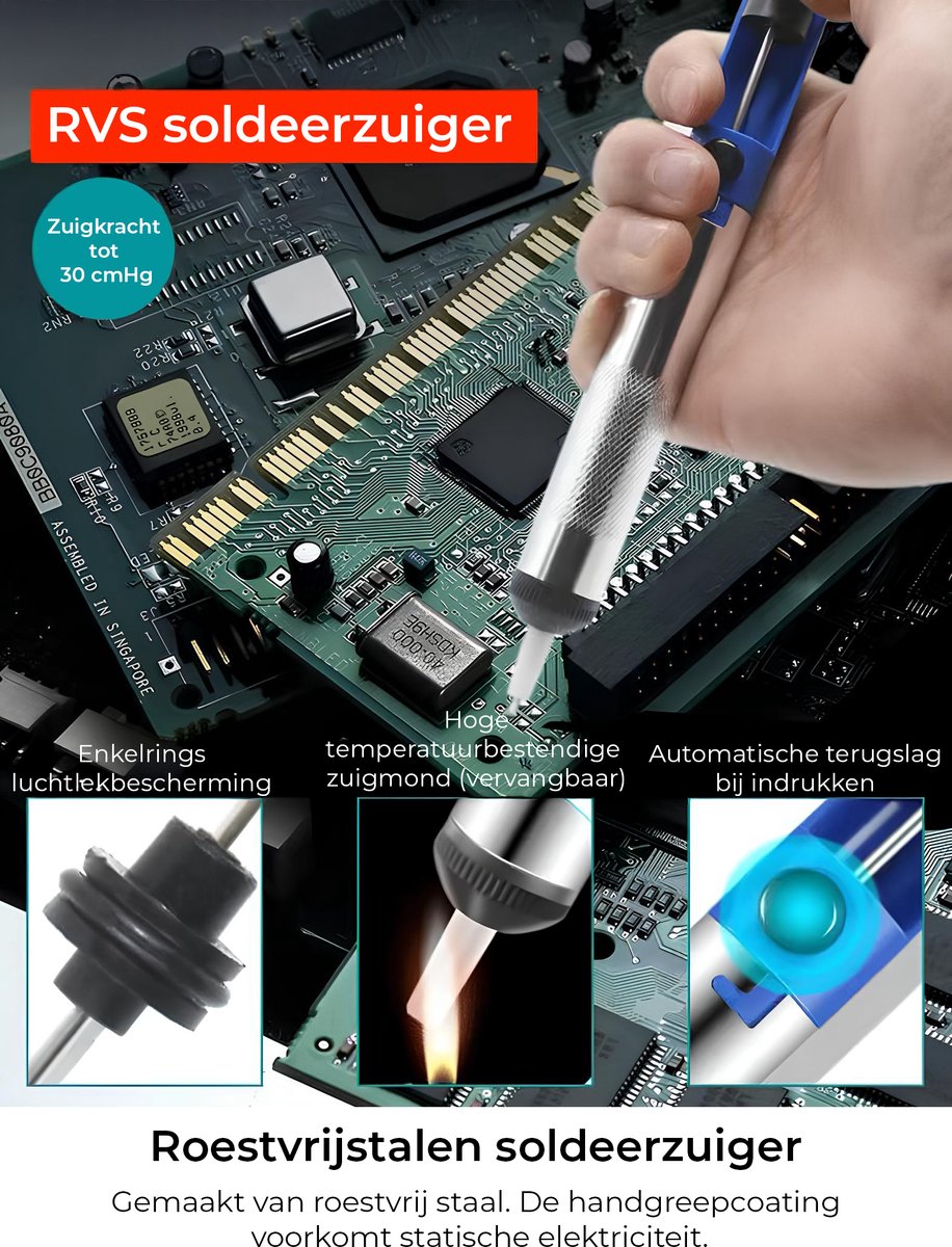 Senzo Soldeerbout - Houtbrander - Inclusief Soldeertin - Desoldeerpomp - 80W - Max. 520°C