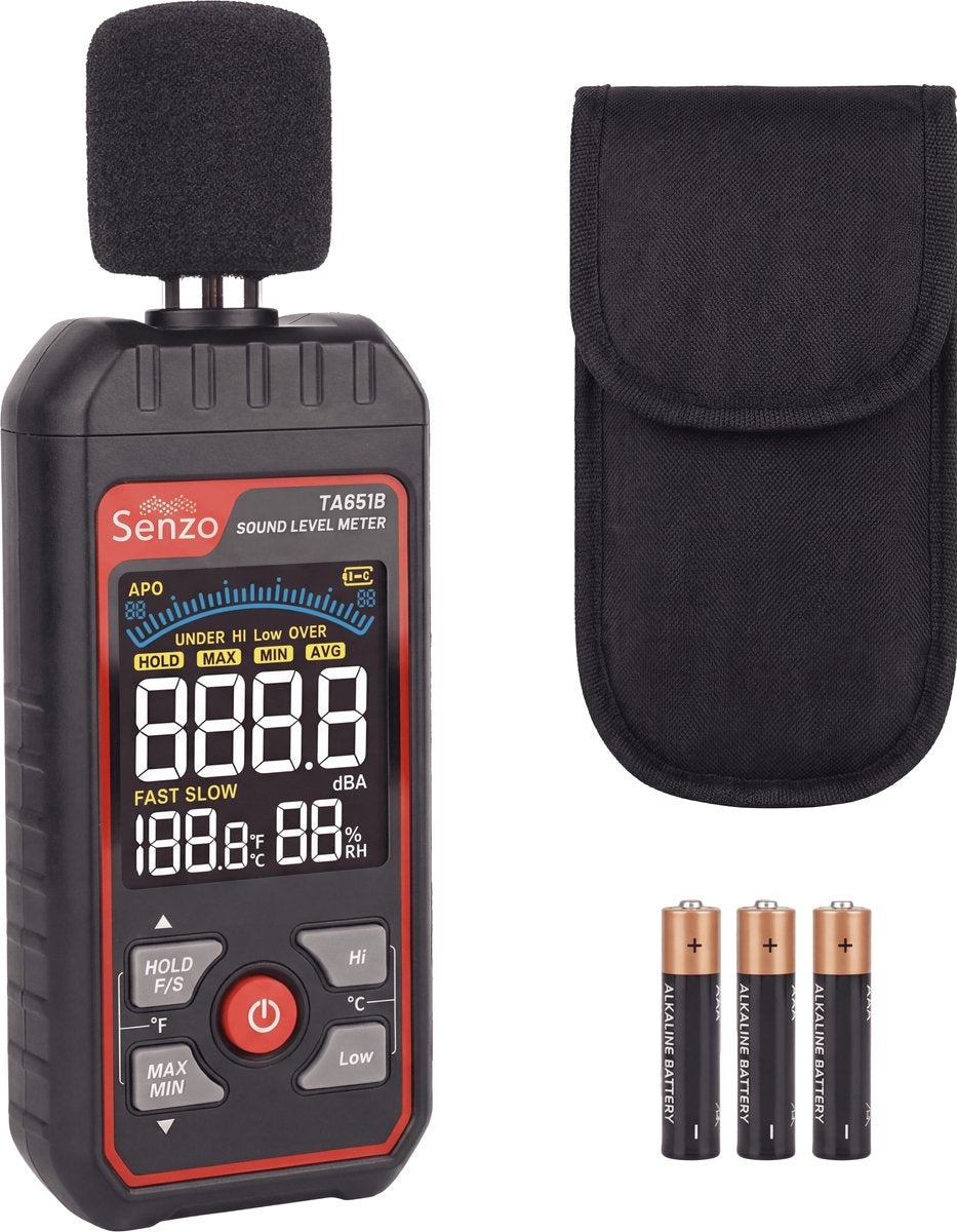 Senzo Decibelmeter - dB Meter - Geluidsmeter - Vochtigheidsmeter - 30 tot 130 dB - Incl. Batterijen