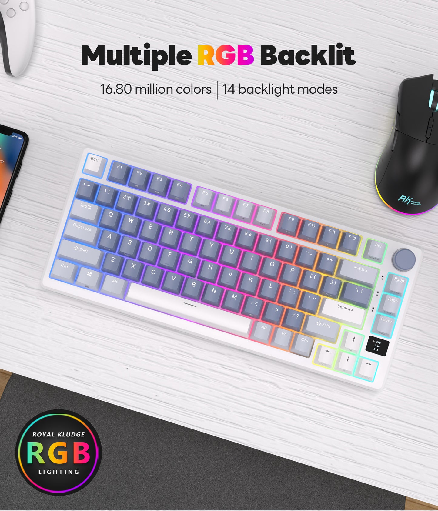 Royal Kludge RKM75 Tri Mode - Mechanisch Gaming Toetsenbord - Foam Touch - Inclusief Stofkap