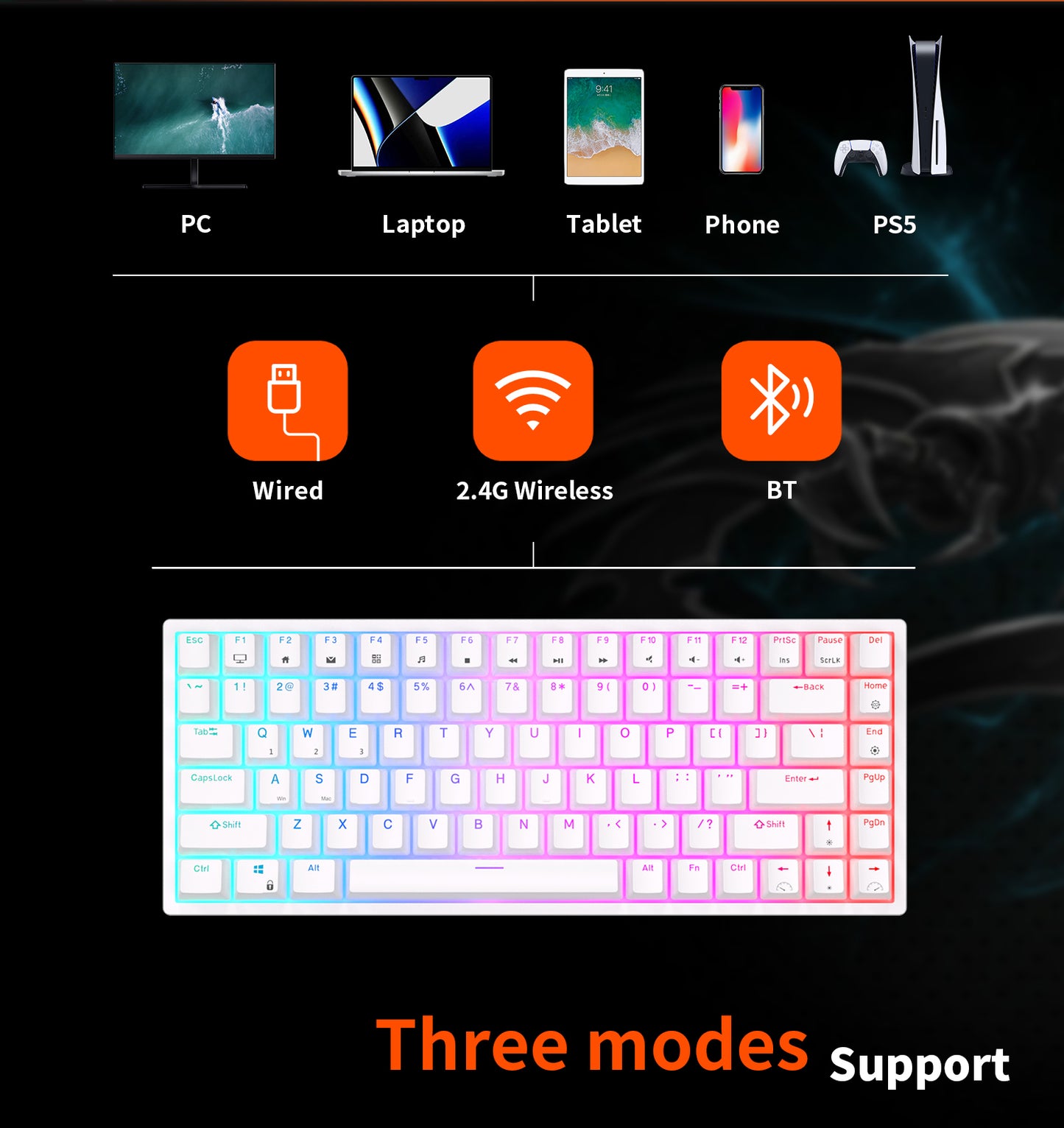 Royal Kludge RK84 Tri Mode - Mechanisch Gaming Toetsenbord - 84% Keyboard - Verwijderbaar Frame