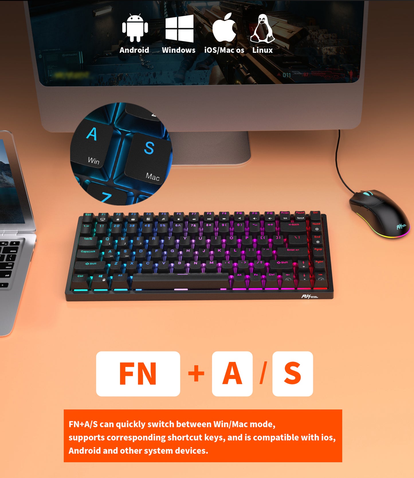 Royal Kludge RK84 Tri Mode - Mechanisch Gaming Toetsenbord - 84% Keyboard - Verwijderbaar Frame
