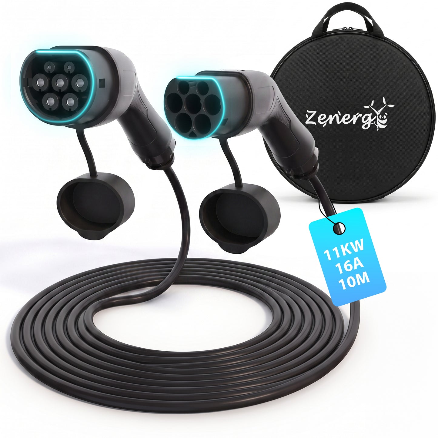 Zenergy Laadkabel Type 2 - 10 Meter - 11kW - 16A - 3 Fase - Auto - EV - Incl. Draagtas