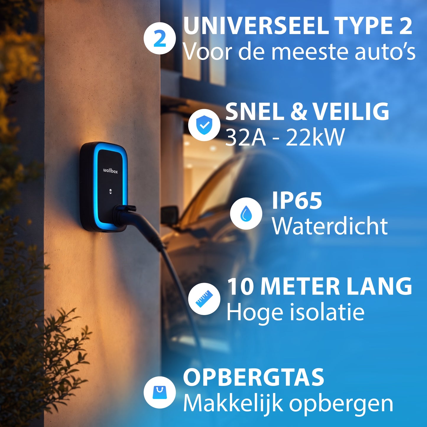 Zenergy Laadkabel Type 2 - 10 Meter - 22kW - 32A - 3 Fase - Auto - EV - Incl. Draagtas