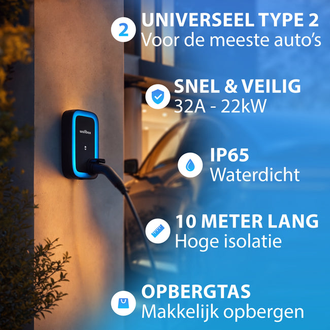Zenergy Laadkabel Type 2 - 10 Meter - 22kW - 32A - 3 Fase - Auto - EV - Incl. Draagtas