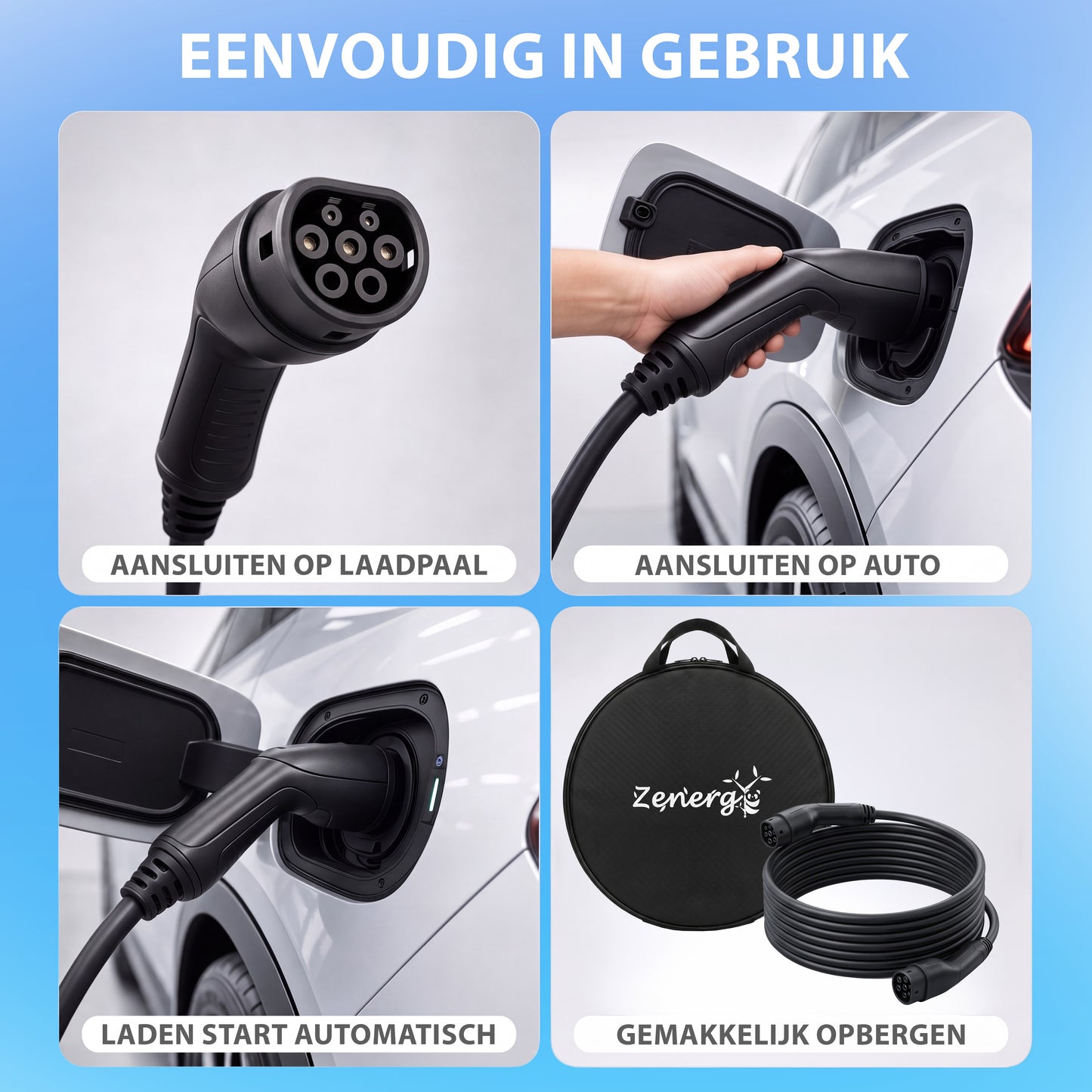 Zenergy Laadkabel Type 2 - 10 Meter - 22kW - 32A - 3 Fase - Auto - EV - Incl. Draagtas