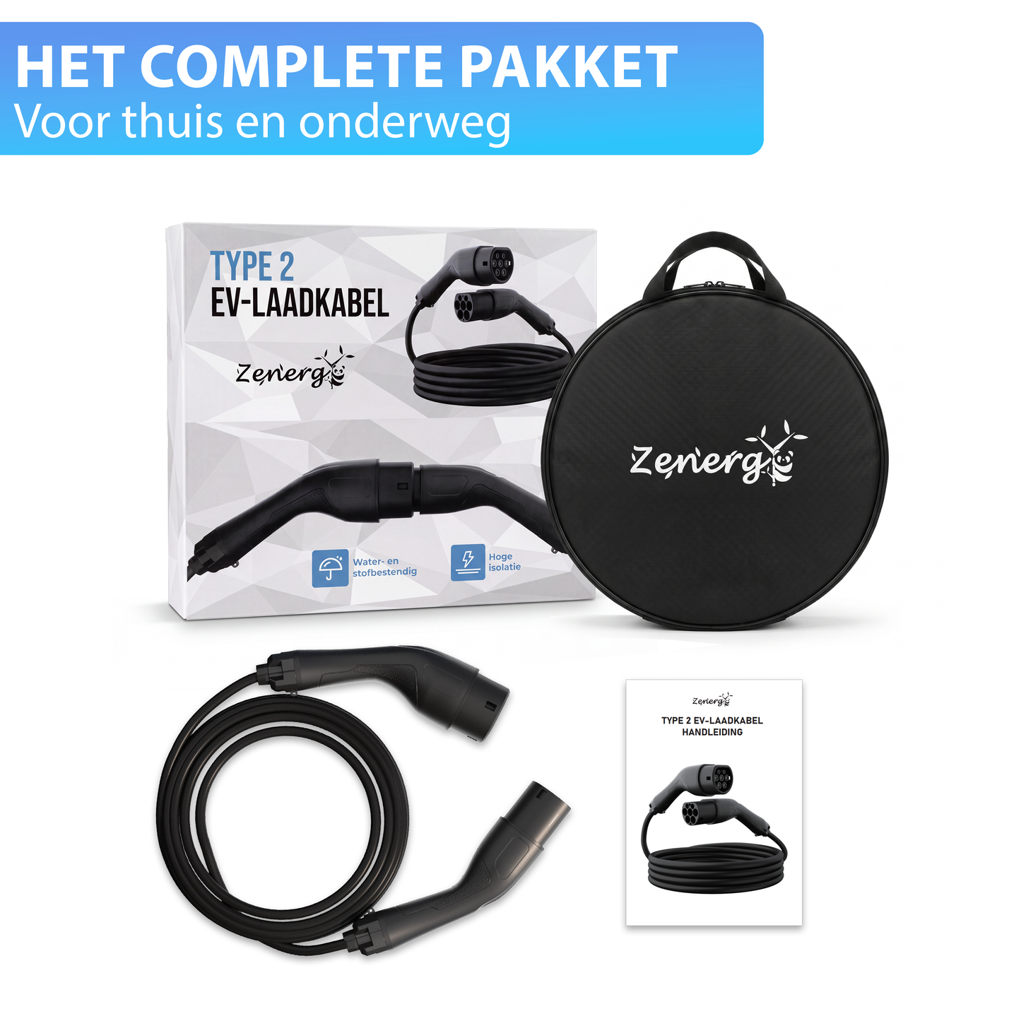 Zenergy Laadkabel Type 2 - 10 Meter - 22kW - 32A - 3 Fase - Auto - EV - Incl. Draagtas