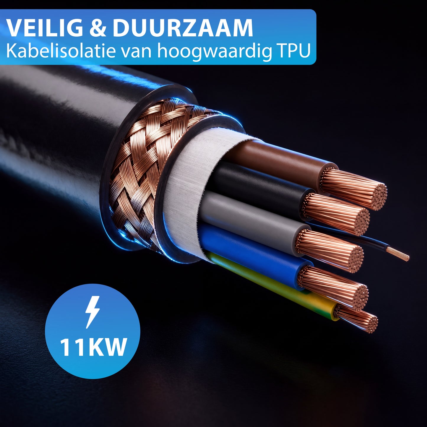 Zenergy Laadkabel Type 2 - 5 Meter - 11kW - 16A - 3 Fase - Auto - EV - Incl. Draagtas