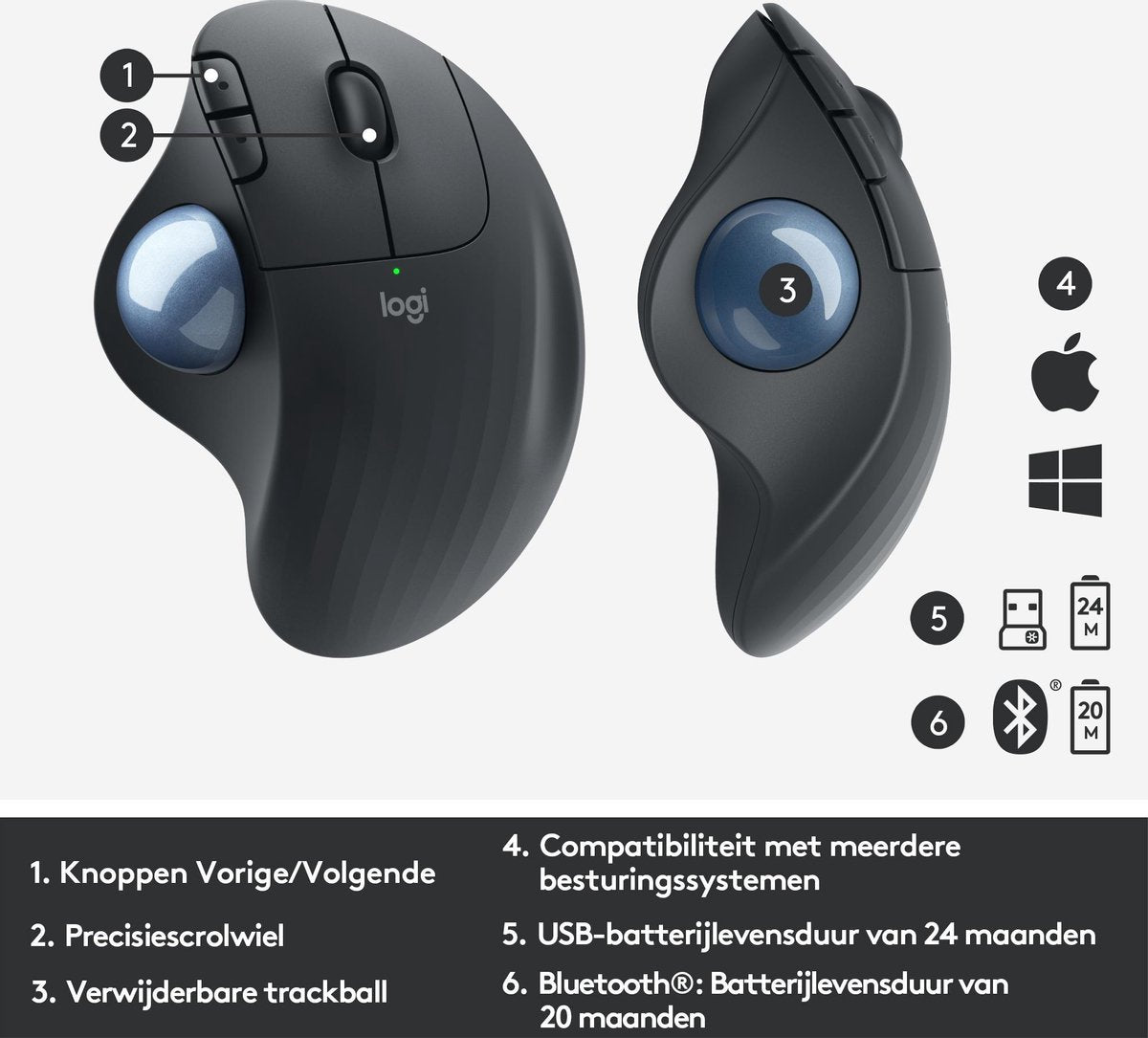 Logitech M575 Ergo Draadloze Trackball Muis