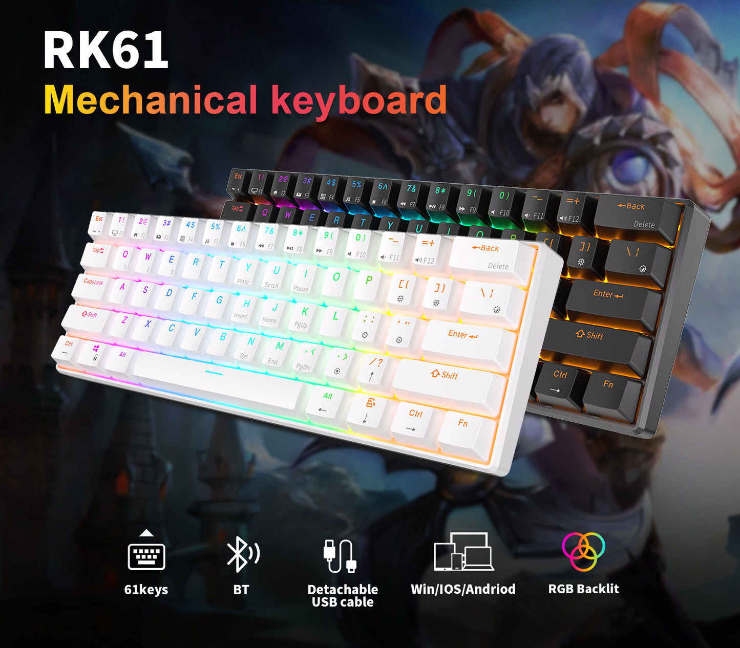 Royal Kludge RK61 Tri Mode - Mechanisch RGB Gaming Toetsenbord met 61 Keys - 60% Lay-out