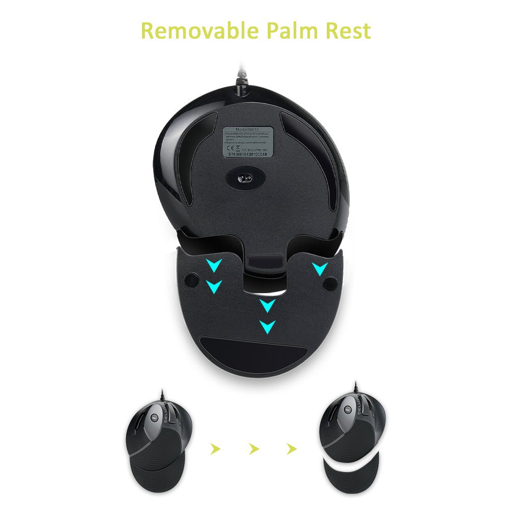 Delux M618BU - Ergonomische Muis - Bedraad - Anti RS - Verwijderbare Polssteun